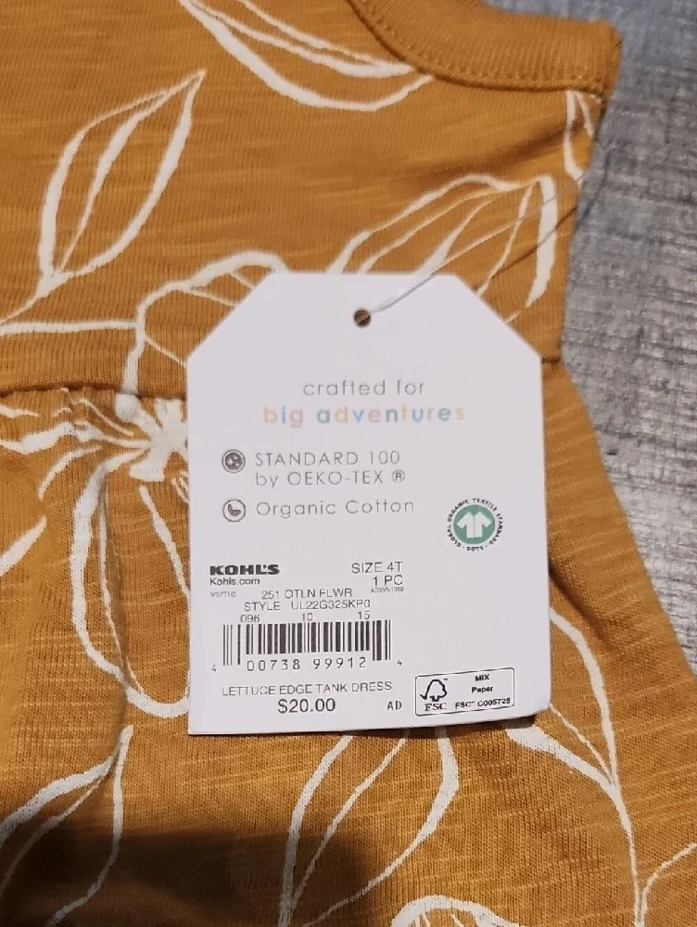 NWT Girls' Mustard Floral Sleeveless Dress